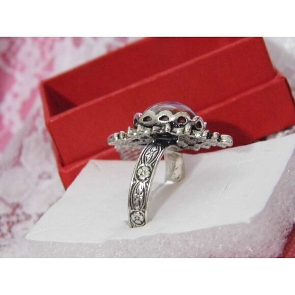 Renaissance Medieval Irish Costume Ring Adjustable Silver Mexican Fire Opal XMAS - Picture 3 of 5